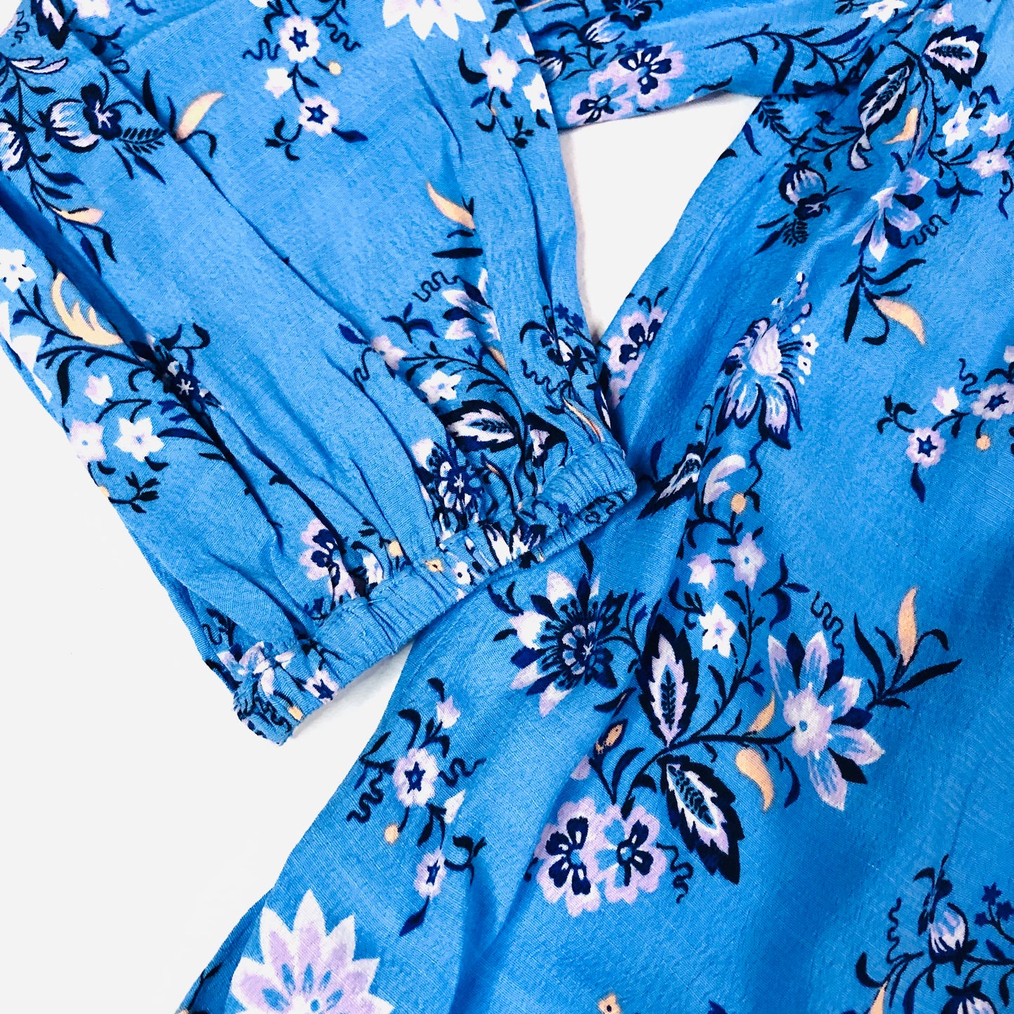Per Una (M&S) Blue Floral Tie Neck Boho Blouson Sleeve Blouse Size 10