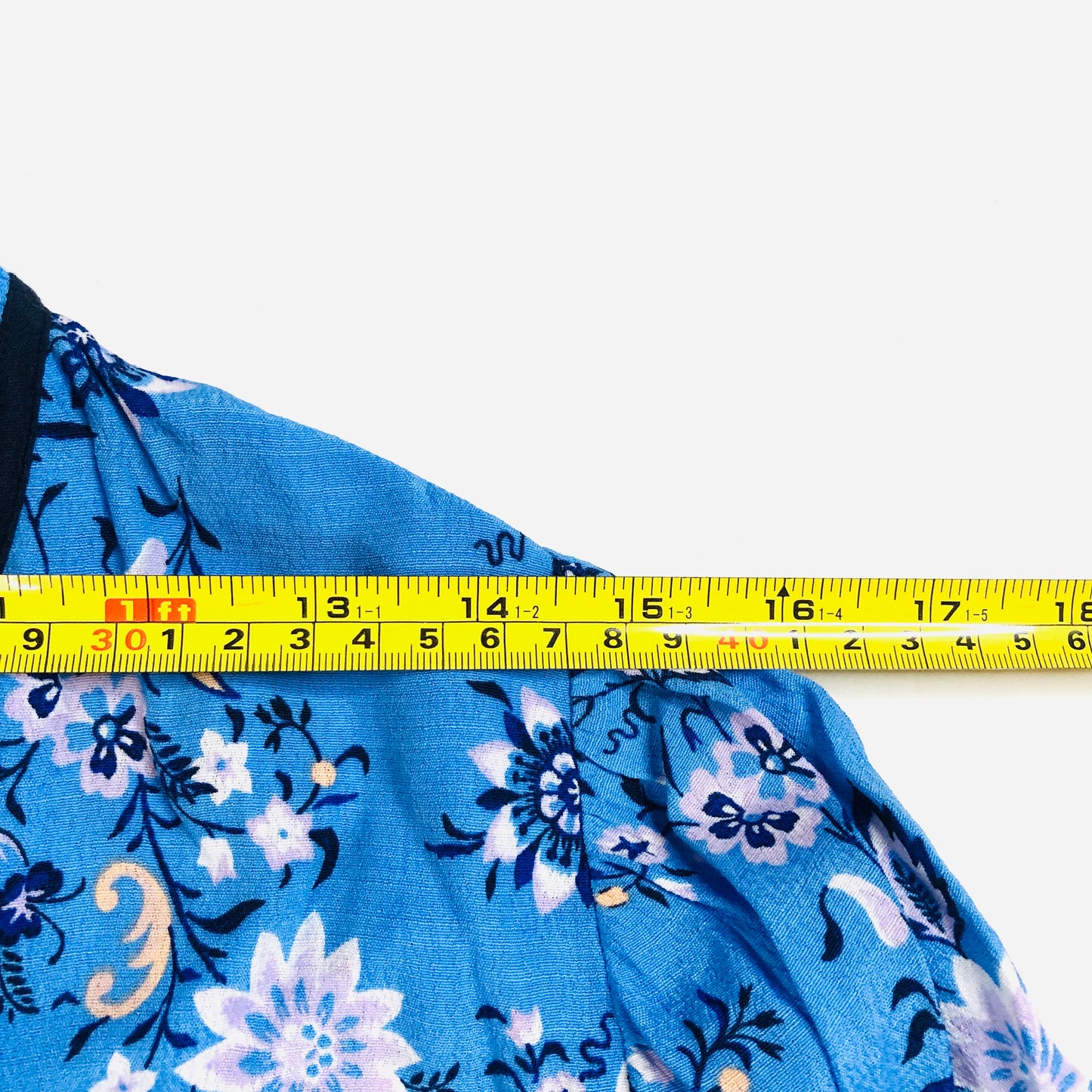 Per Una (M&S) Blue Floral Tie Neck Boho Blouson Sleeve Blouse Size 10
