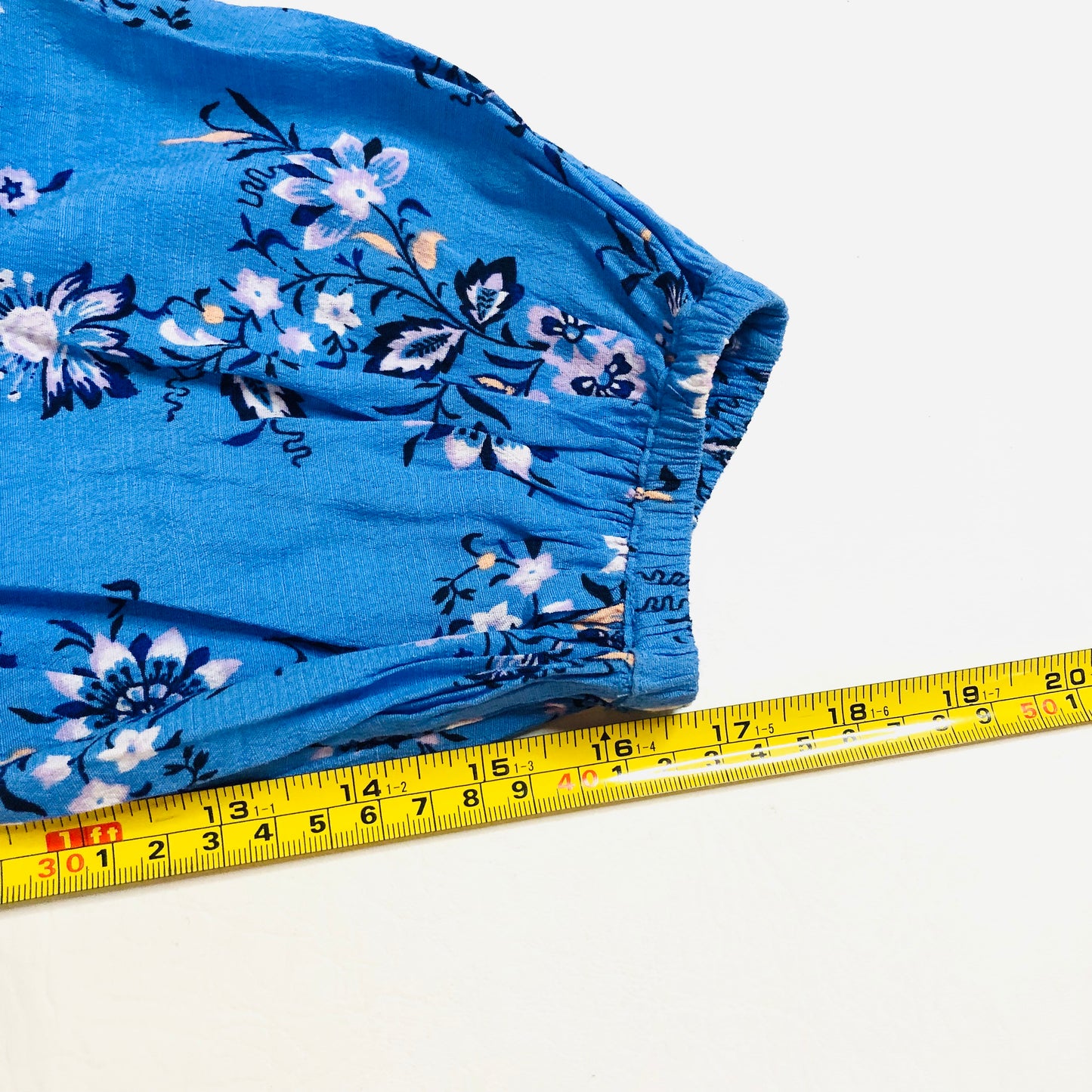 Per Una (M&S) Blue Floral Tie Neck Boho Blouson Sleeve Blouse Size 10