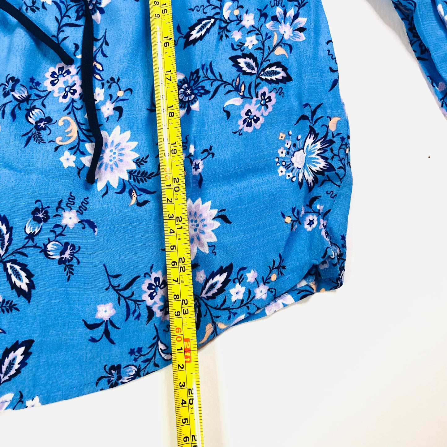 Per Una (M&S) Blue Floral Tie Neck Boho Blouson Sleeve Blouse Size 10
