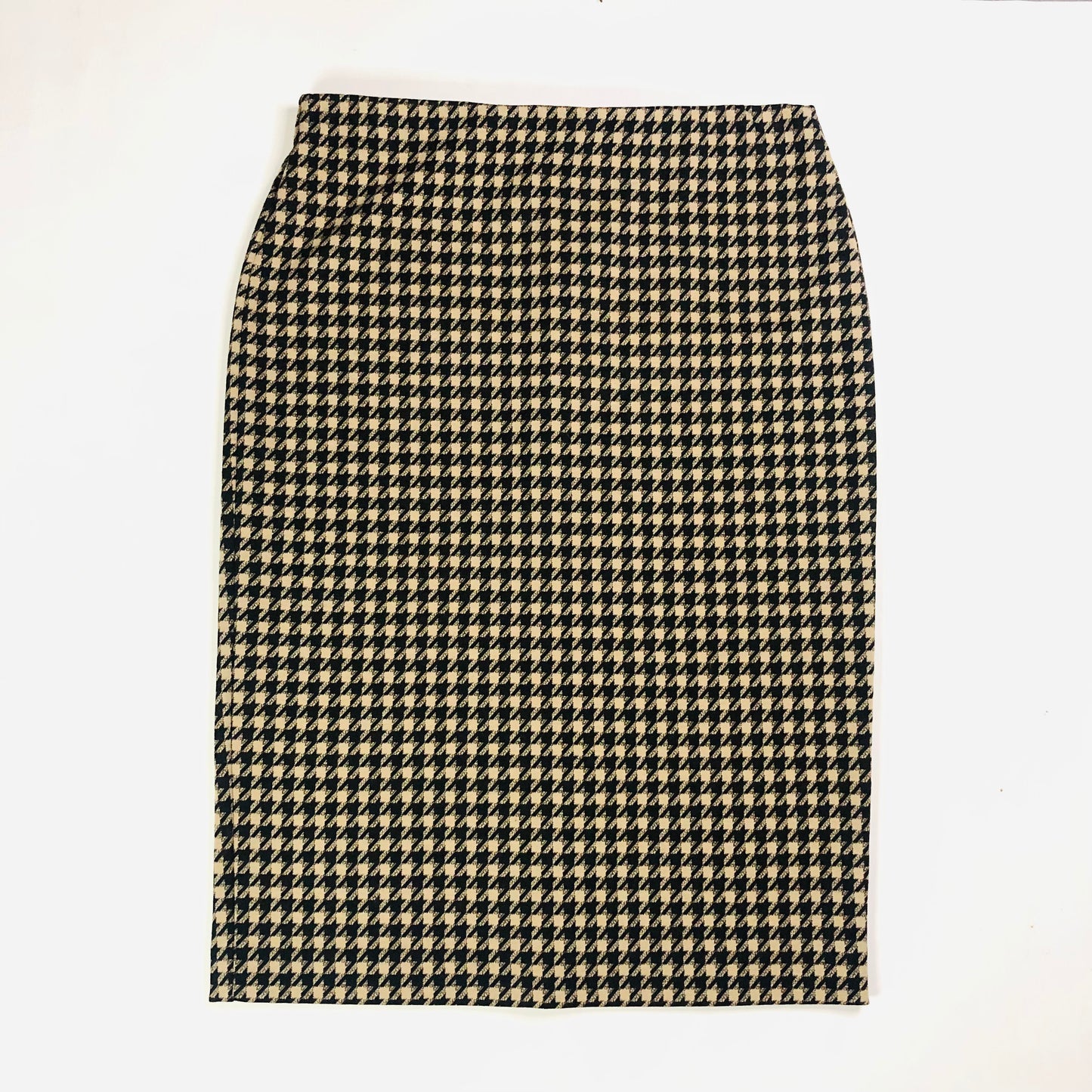 Marks & Spencer Camel & Black Houndstooth Midi Stretch Pencil Skirt Size 12 Long