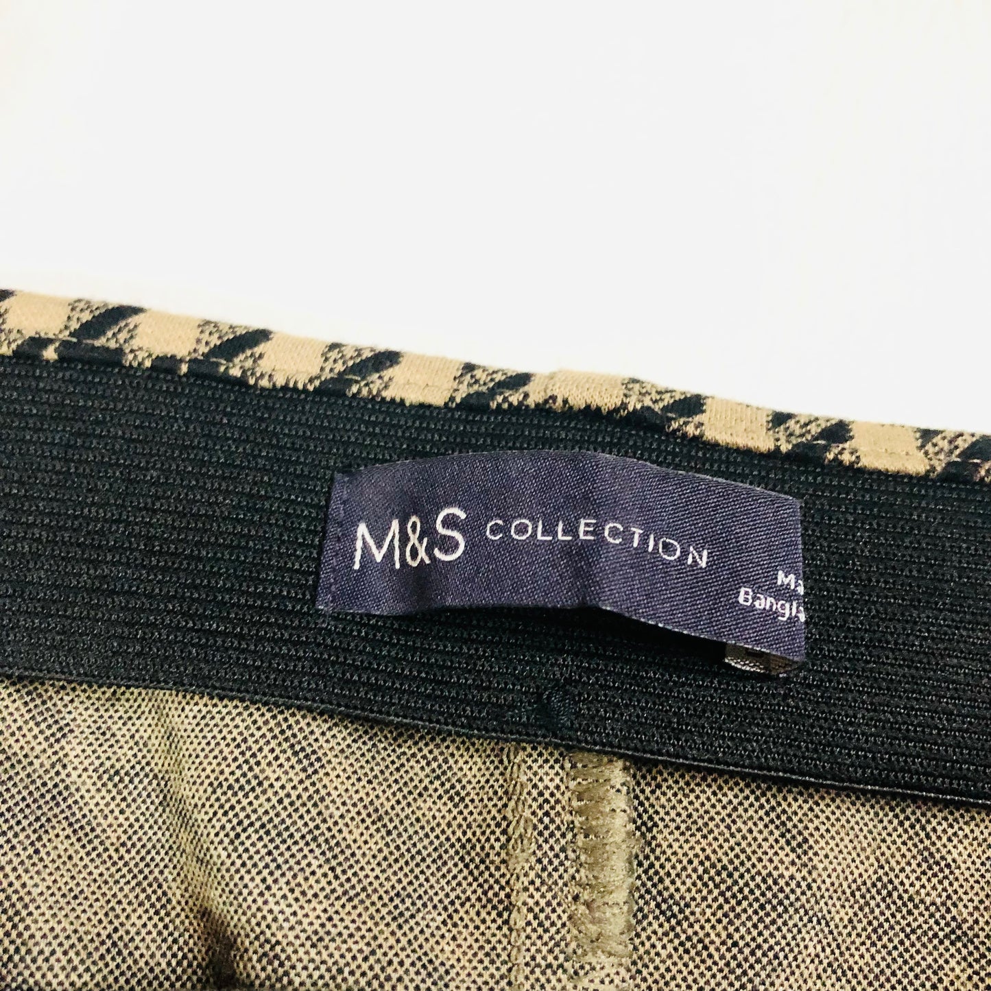 Marks & Spencer Camel & Black Houndstooth Midi Stretch Pencil Skirt Size 12 Long