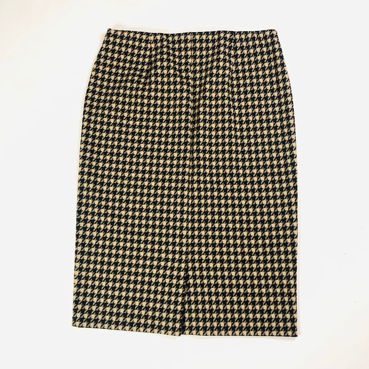 Marks & Spencer Camel & Black Houndstooth Midi Stretch Pencil Skirt Size 12 Long