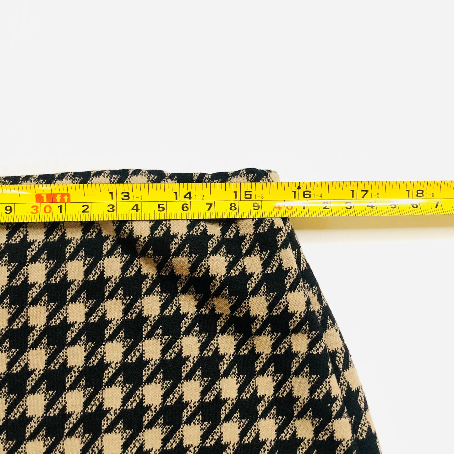 Marks & Spencer Camel & Black Houndstooth Midi Stretch Pencil Skirt Size 12 Long