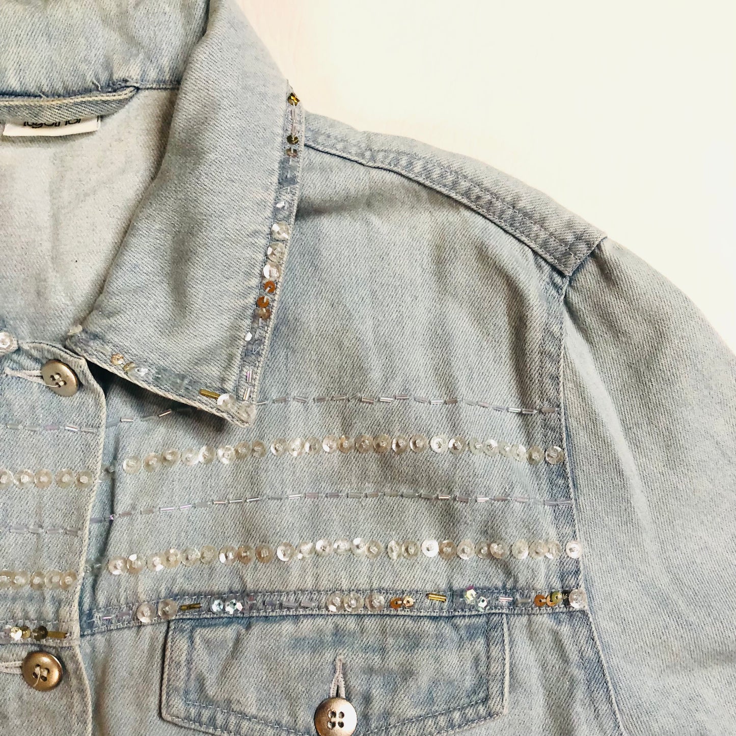 Together Y2K Light Wash Embellished Denim Jacket Beaded Butterfly Detail Size 12