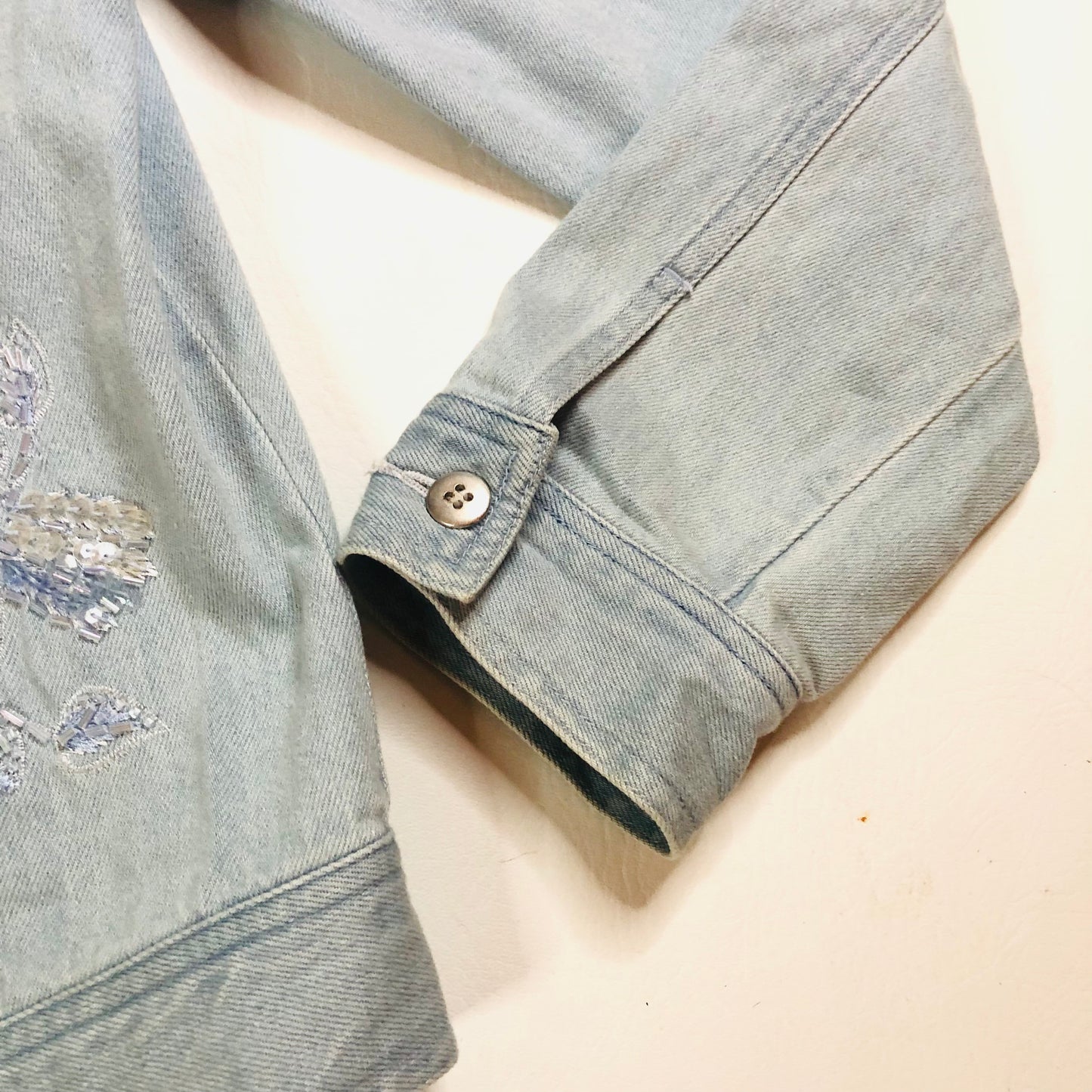 Together Y2K Light Wash Embellished Denim Jacket Beaded Butterfly Detail Size 12