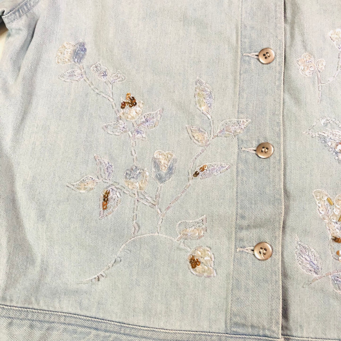 Together Y2K Light Wash Embellished Denim Jacket Beaded Butterfly Detail Size 12