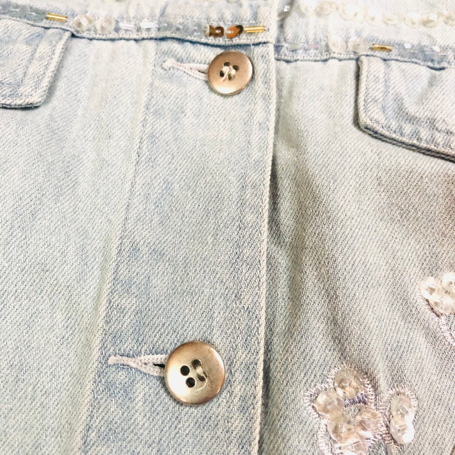 Together Y2K Light Wash Embellished Denim Jacket Beaded Butterfly Detail Size 12