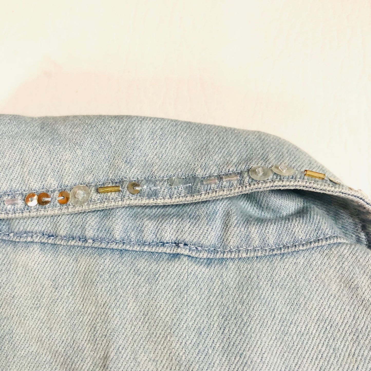 Together Y2K Light Wash Embellished Denim Jacket Beaded Butterfly Detail Size 12