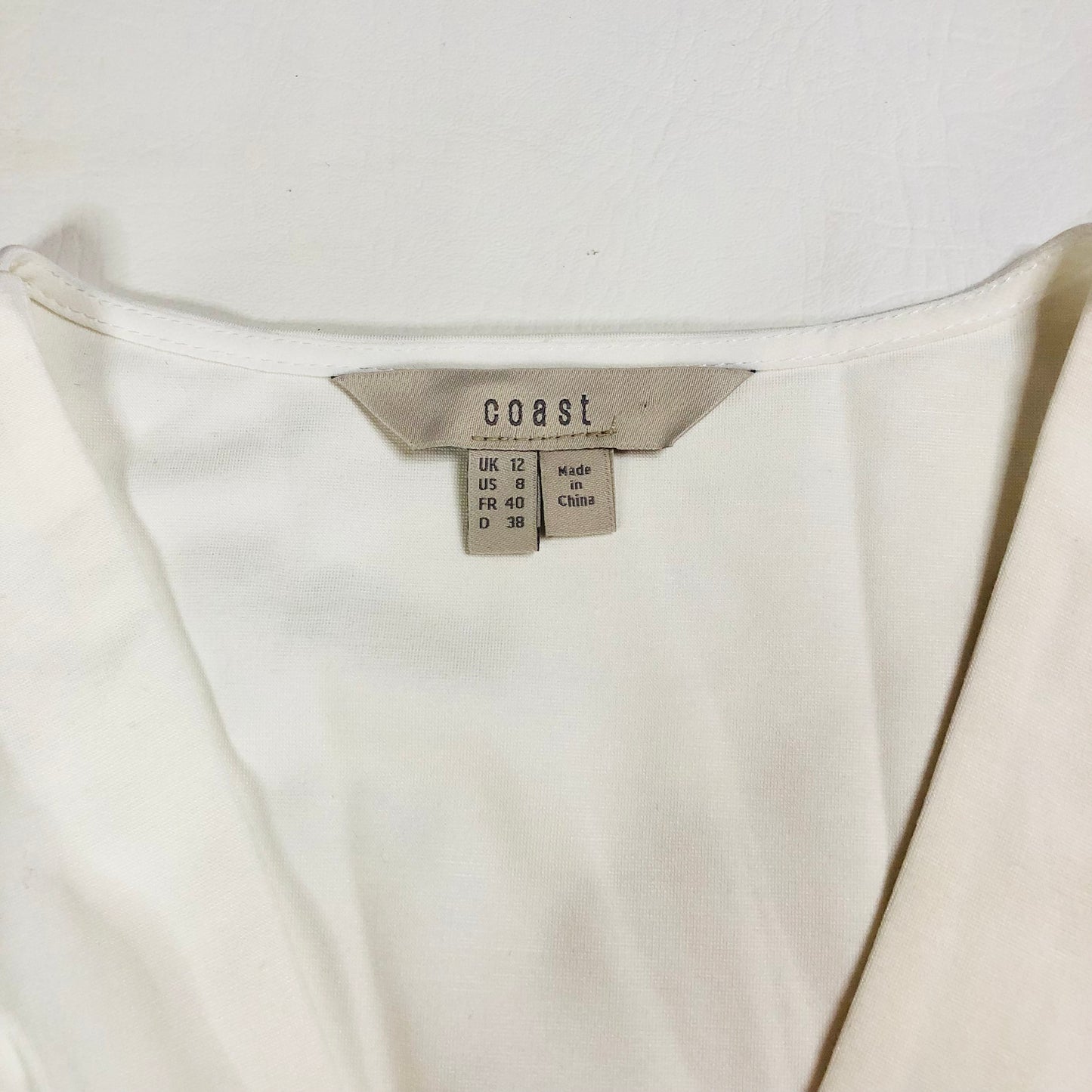 Coast Ivory White Peplum Blouse Top With Sheer Chiffon Balloon Sleeve Size 12