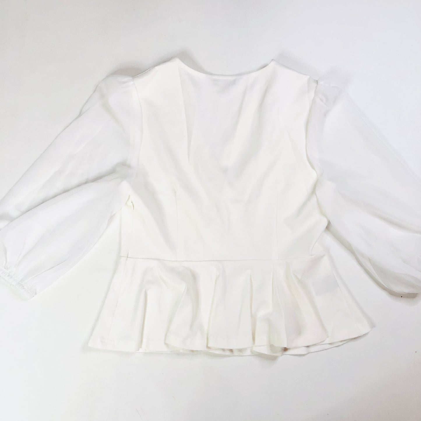 Coast Ivory White Peplum Blouse Top With Sheer Chiffon Balloon Sleeve Size 12