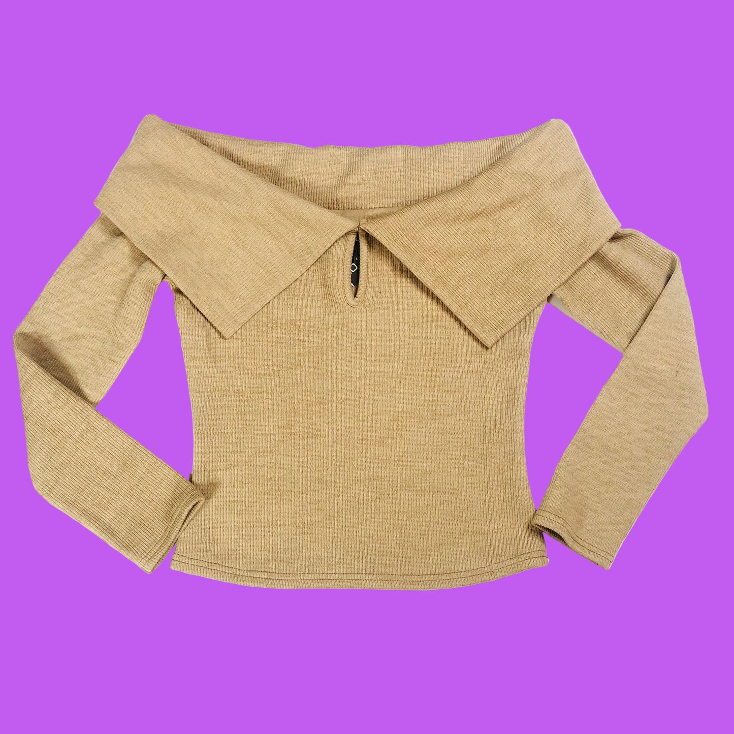 Boohoo Camel Beige Knit Bardot Keyhole Off The Shoulder Top Size 10 NEW