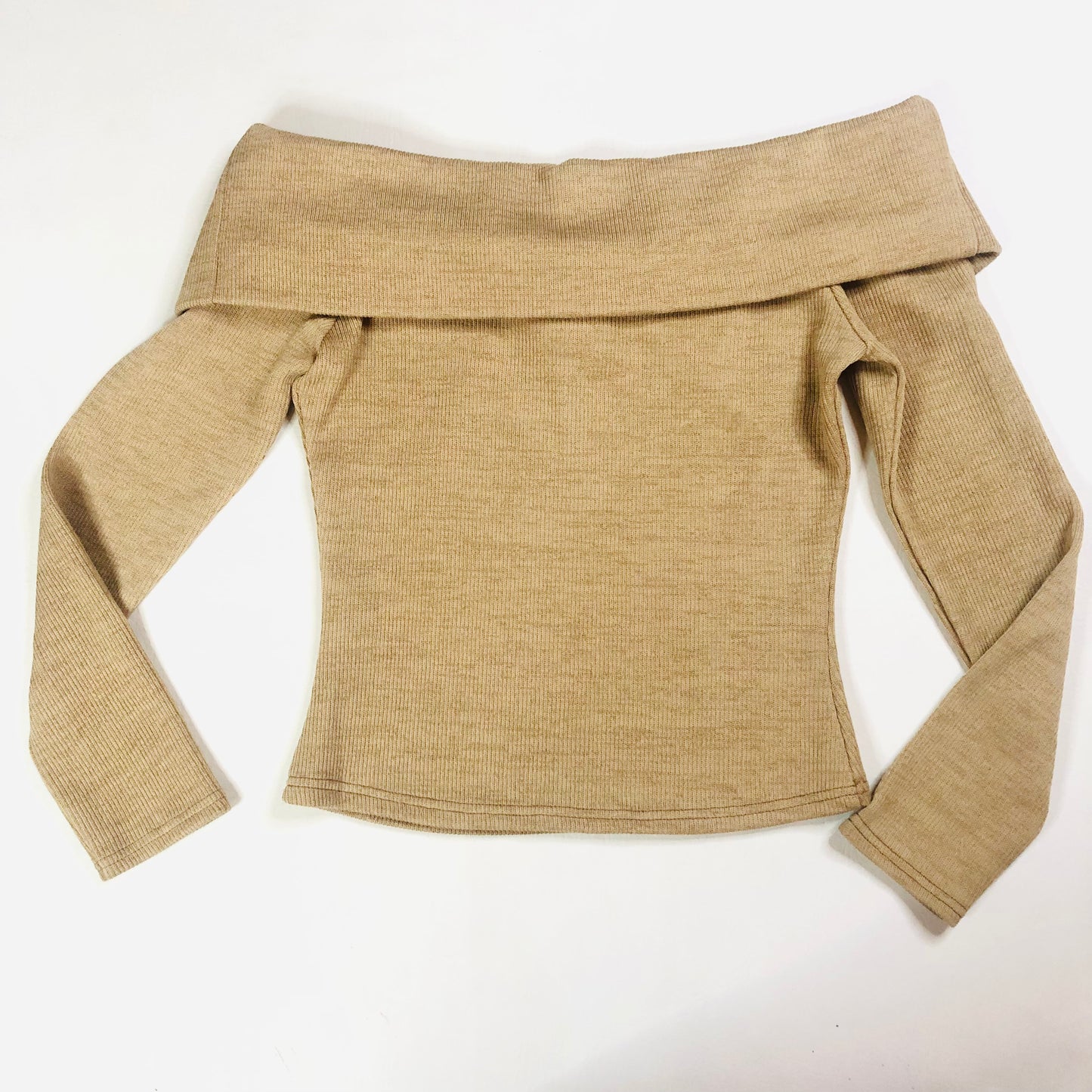 Boohoo Camel Beige Knit Bardot Keyhole Off The Shoulder Top Size 10 NEW