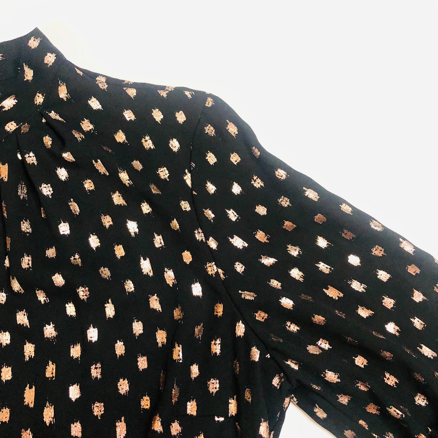 Principles Black & Gold Foil Floaty Chiffon Long Sleeve Blouse Size 12