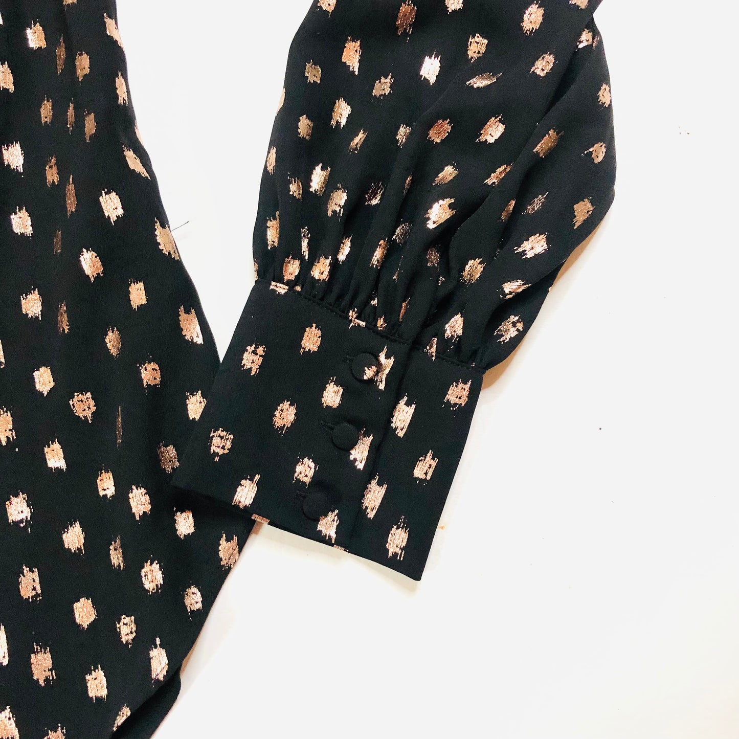 Principles Black & Gold Foil Floaty Chiffon Long Sleeve Blouse Size 12
