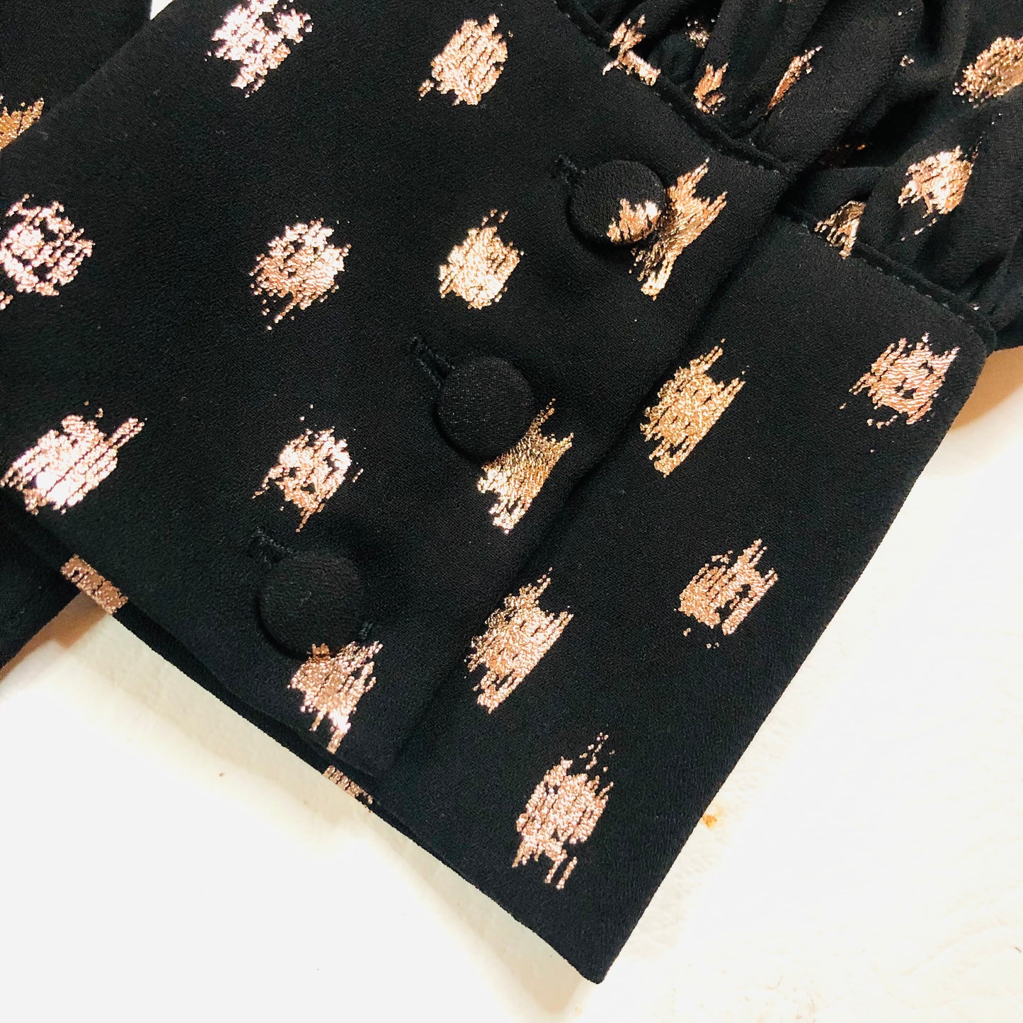 Principles Black & Gold Foil Floaty Chiffon Long Sleeve Blouse Size 12