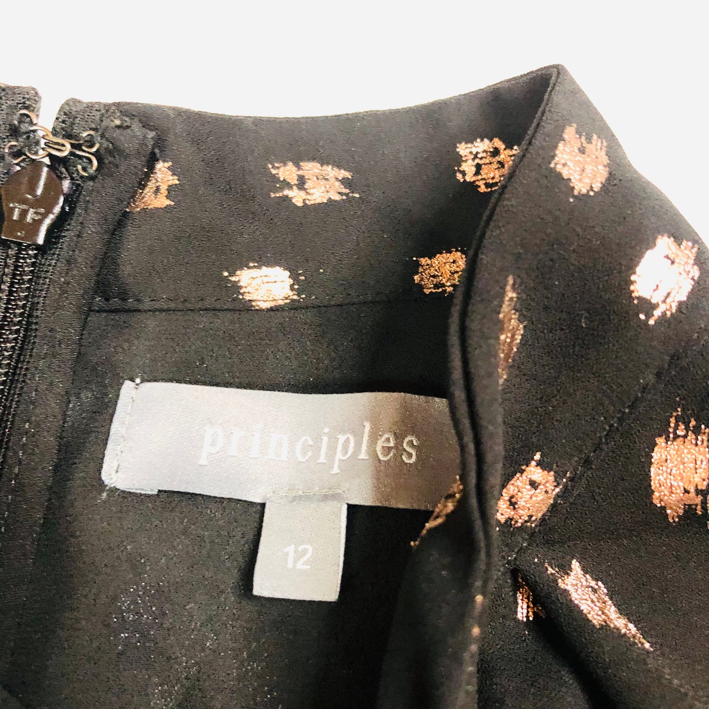 Principles Black & Gold Foil Floaty Chiffon Long Sleeve Blouse Size 12