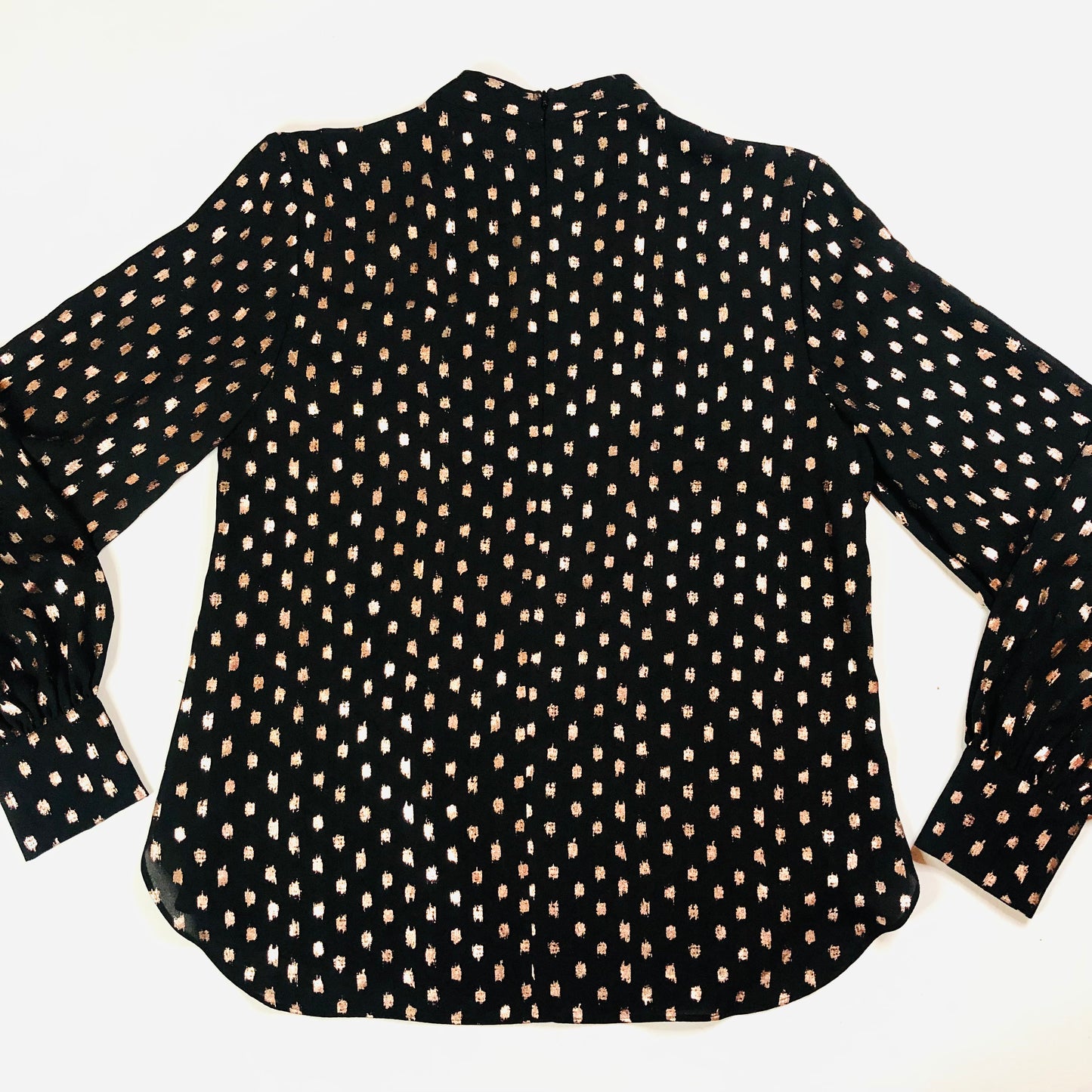 Principles Black & Gold Foil Floaty Chiffon Long Sleeve Blouse Size 12