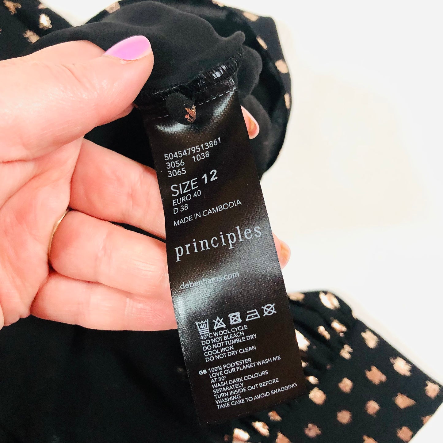 Principles Black & Gold Foil Floaty Chiffon Long Sleeve Blouse Size 12