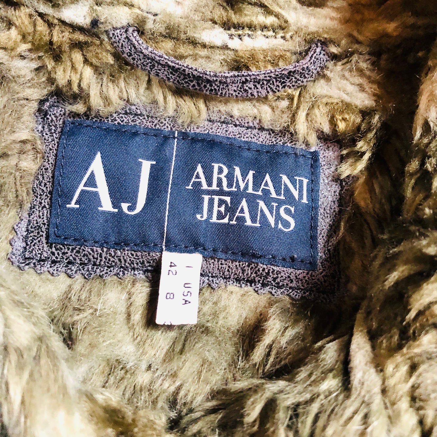 Armani Jeans Faux Fur/Leather Brown/Grey Biker Jacket Sherpa Style USA 8 (UK 12)