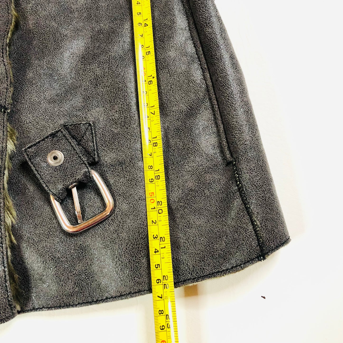 Armani Jeans Faux Fur/Leather Brown/Grey Biker Jacket Sherpa Style USA 8 (UK 12)