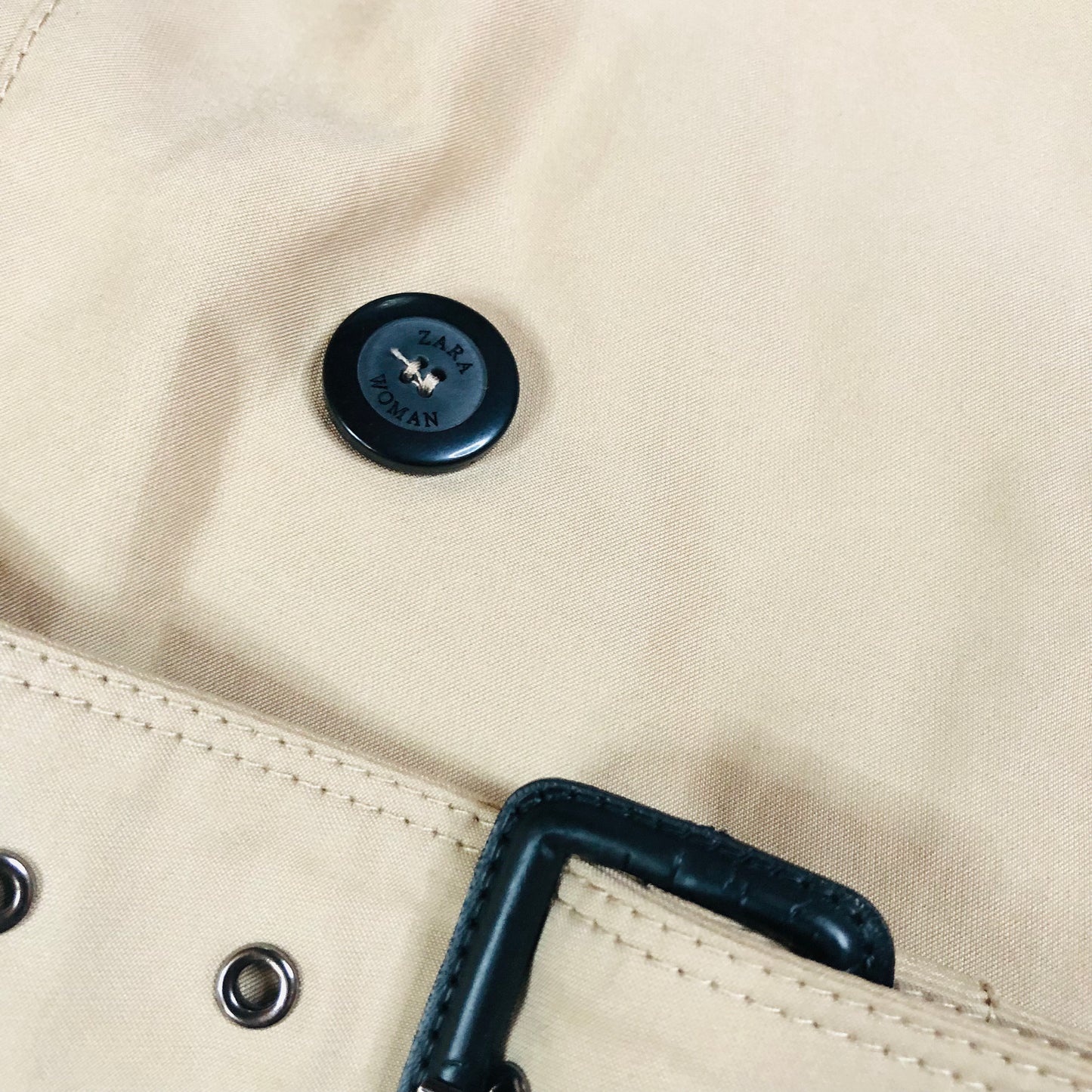 Zara Beige Trench Coat Belted Button Up Double Breasted Mid Length Size Small