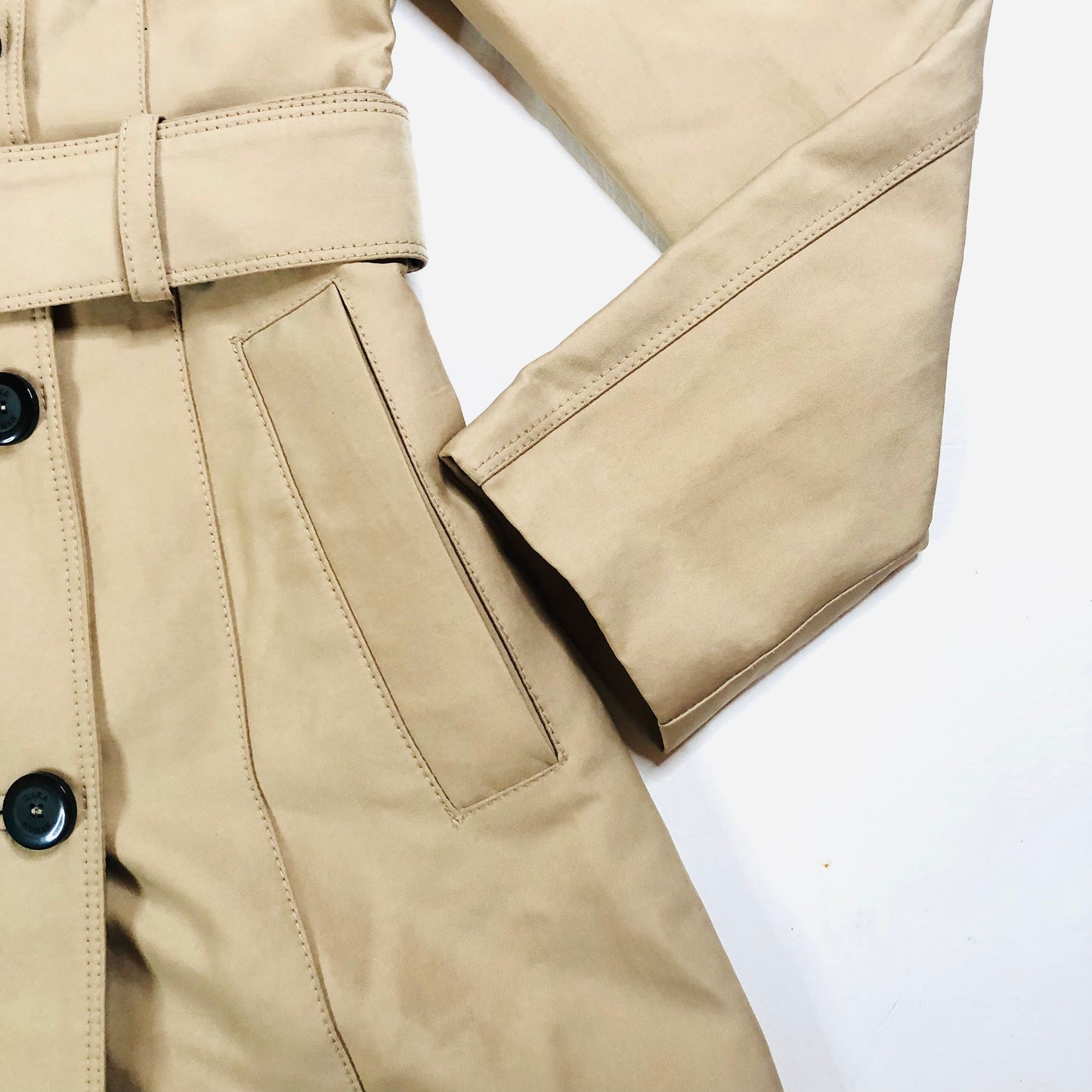 Zara Beige Trench Coat Belted Button Up Double Breasted Mid Length Size Small