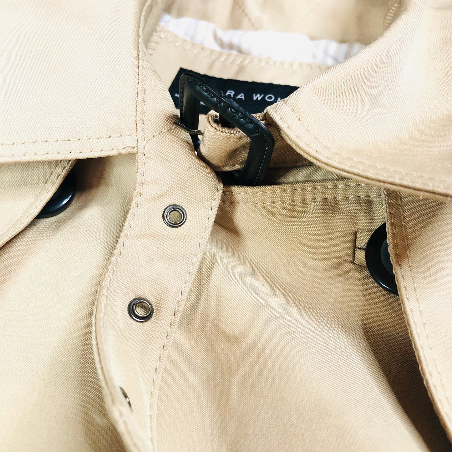 Zara Beige Trench Coat Belted Button Up Double Breasted Mid Length Size Small