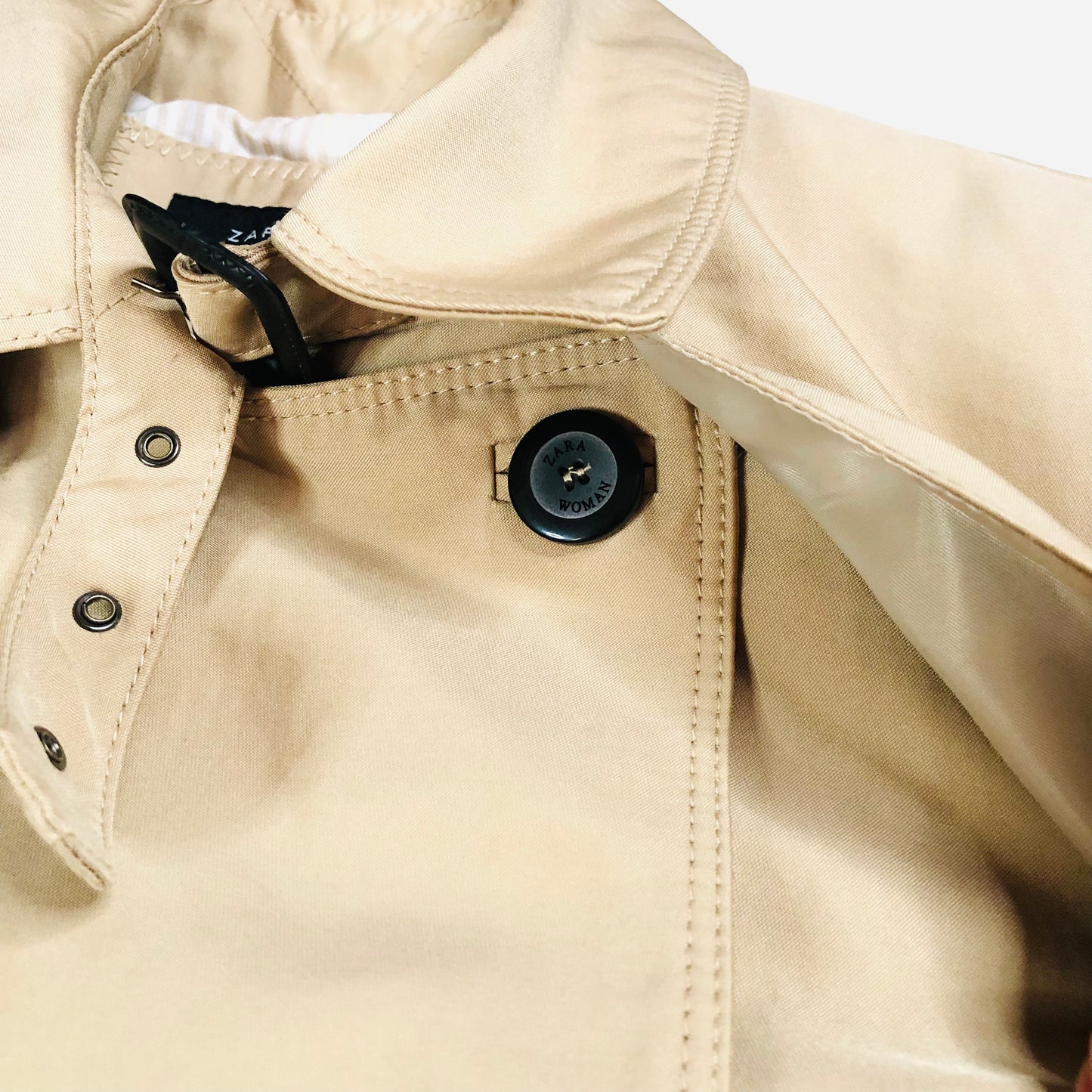 Zara Beige Trench Coat Belted Button Up Double Breasted Mid Length Size Small