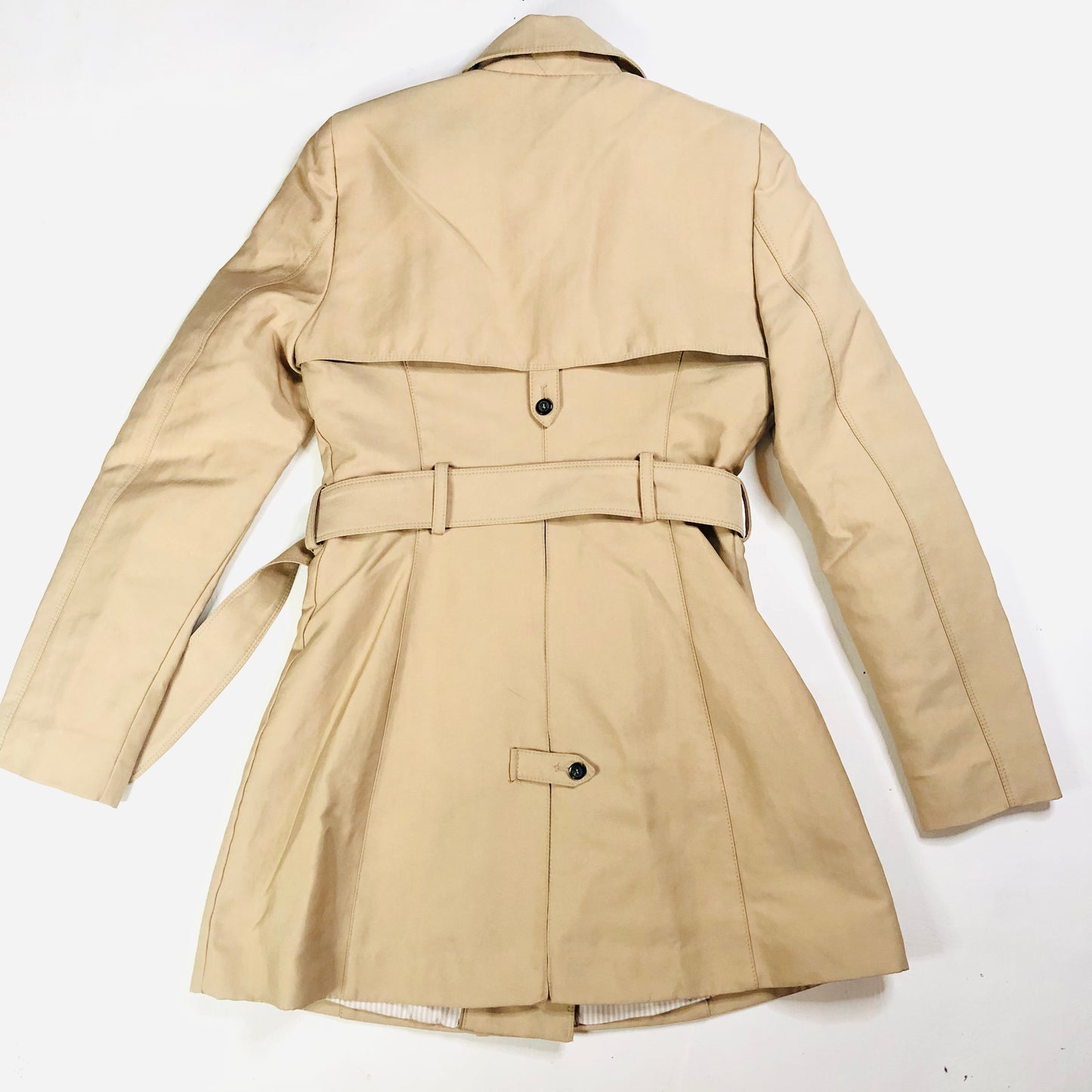 Zara Beige Trench Coat Belted Button Up Double Breasted Mid Length Size Small