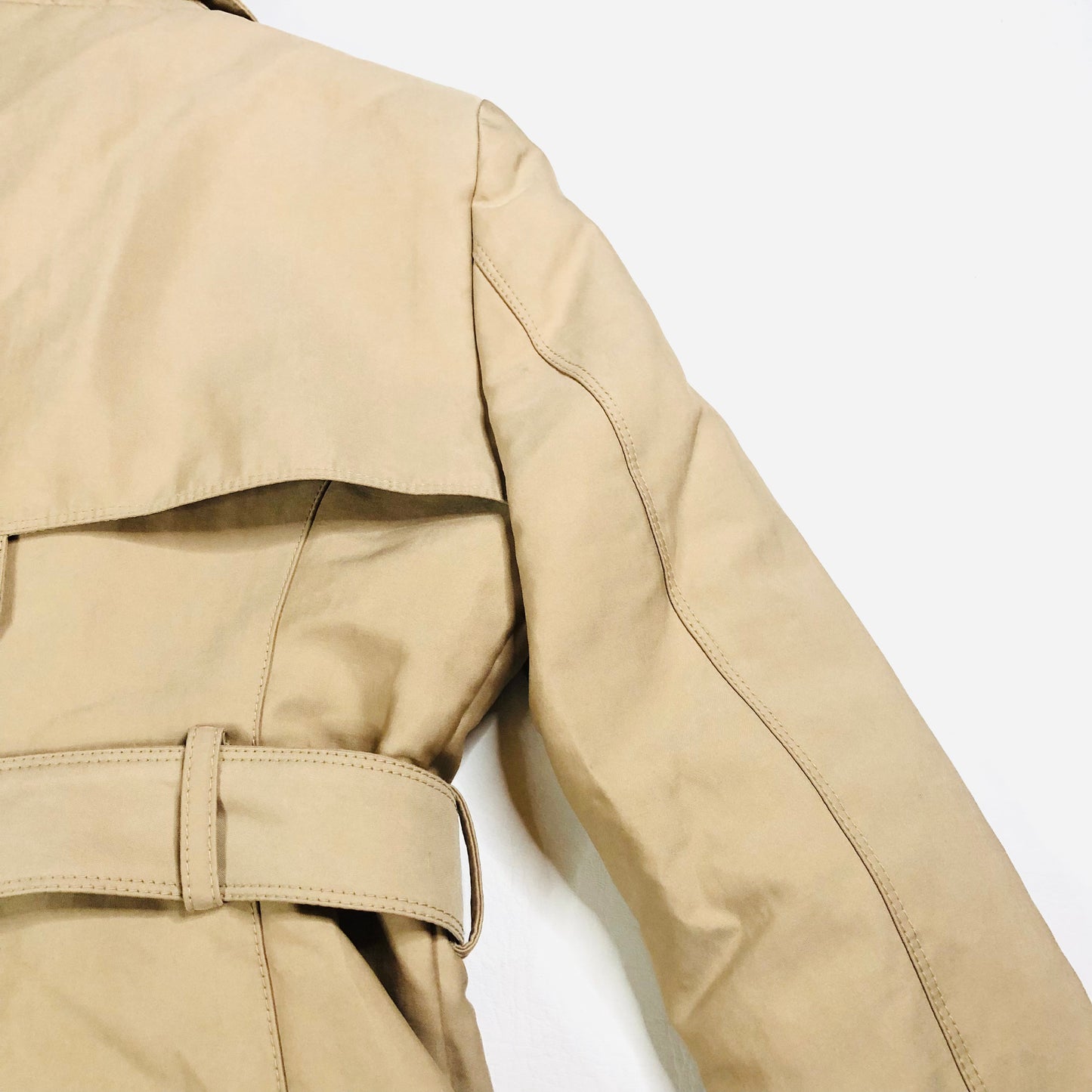 Zara Beige Trench Coat Belted Button Up Double Breasted Mid Length Size Small