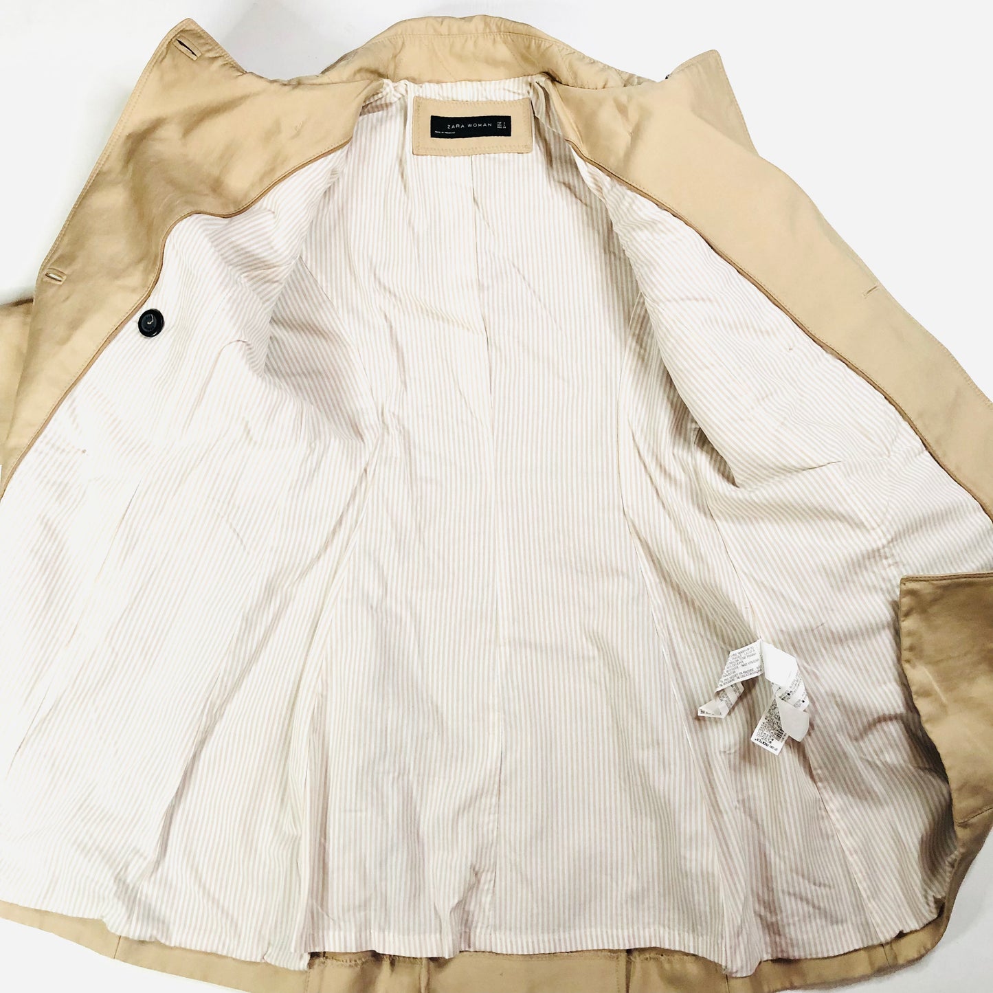 Zara Beige Trench Coat Belted Button Up Double Breasted Mid Length Size Small