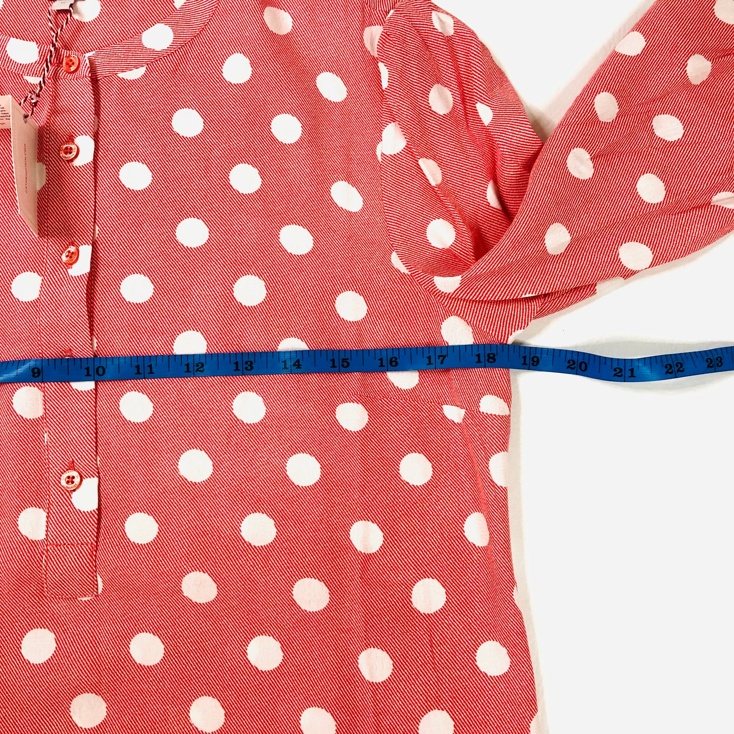 Cath Kidston London Red/pink Dropped Hem Button Spot A-Line Dress Size UK 10 NEW