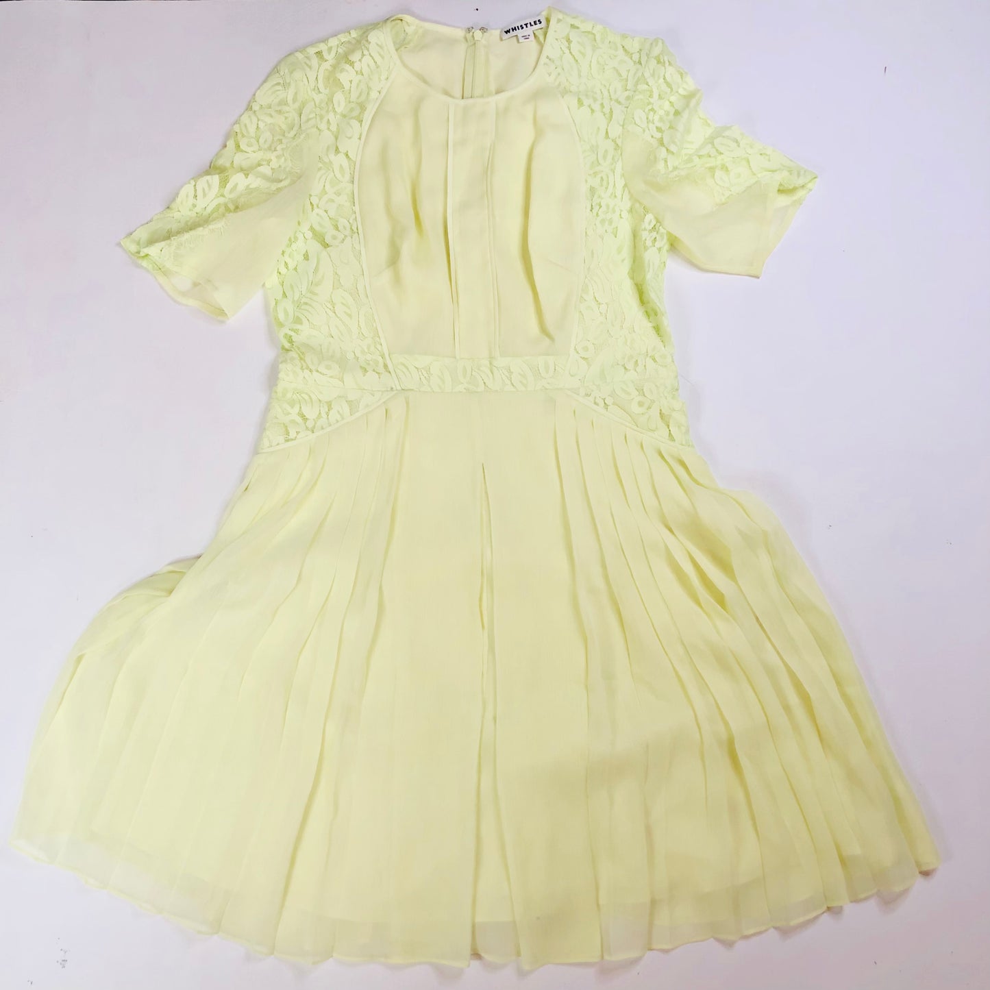 Whistles Iris Light Yellow Lace Pleated Summer Chiffon Midi Tea Dress Size Uk 14