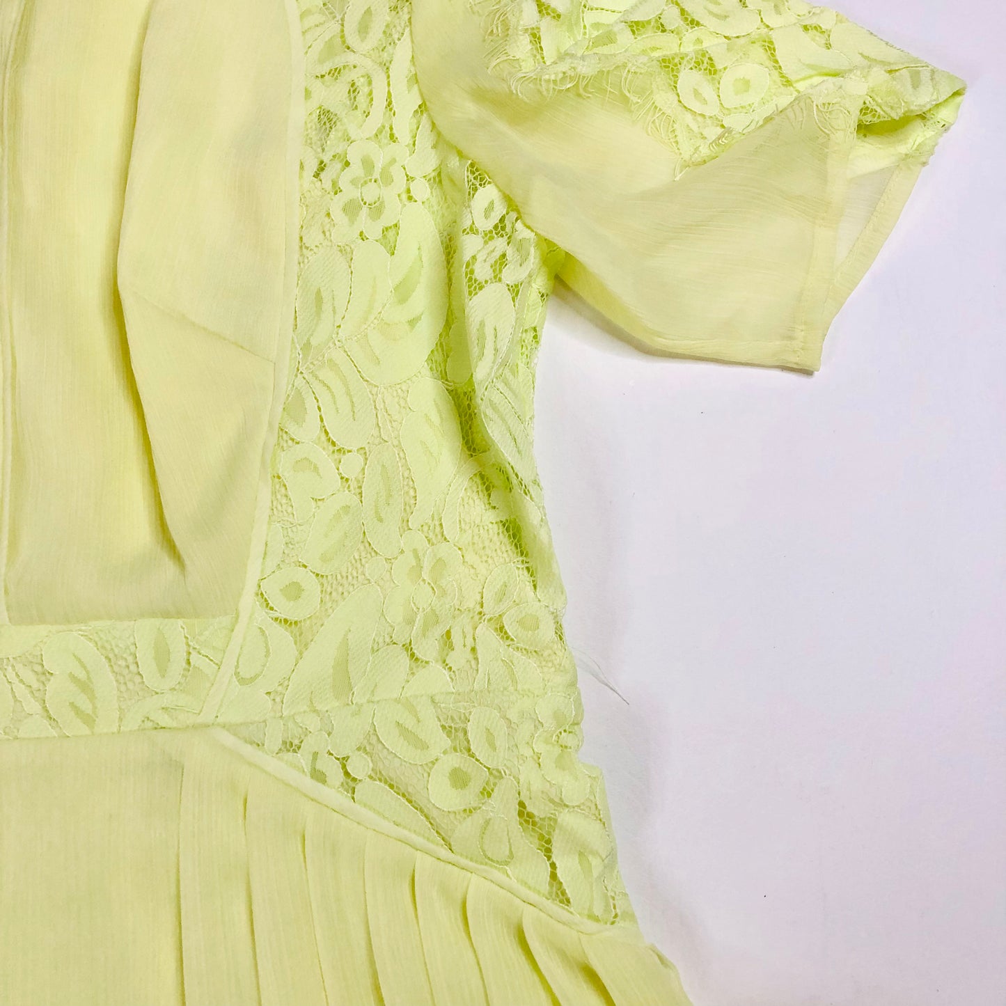 Whistles Iris Light Yellow Lace Pleated Summer Chiffon Midi Tea Dress Size Uk 14