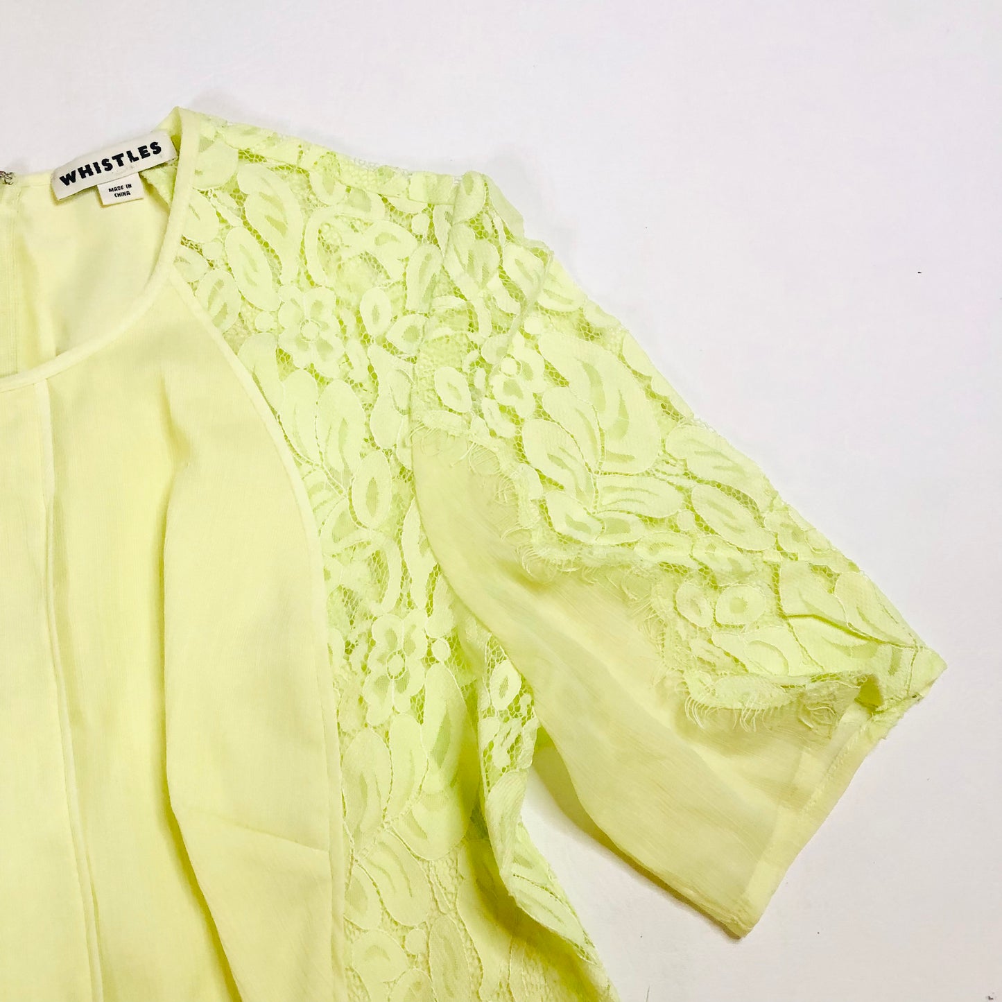 Whistles Iris Light Yellow Lace Pleated Summer Chiffon Midi Tea Dress Size Uk 14
