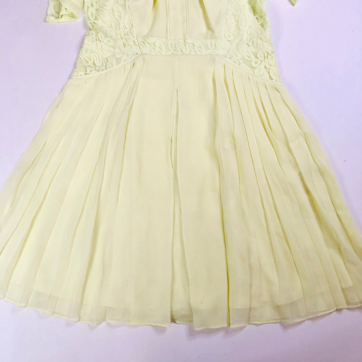 Whistles Iris Light Yellow Lace Pleated Summer Chiffon Midi Tea Dress Size Uk 14