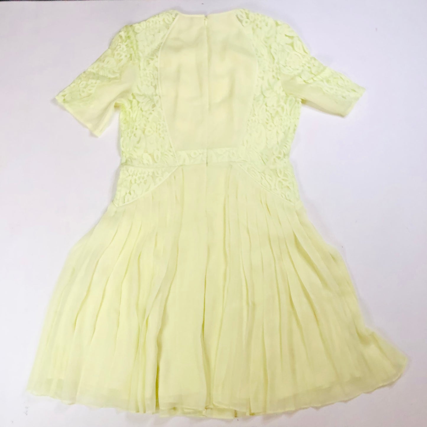 Whistles Iris Light Yellow Lace Pleated Summer Chiffon Midi Tea Dress Size Uk 14