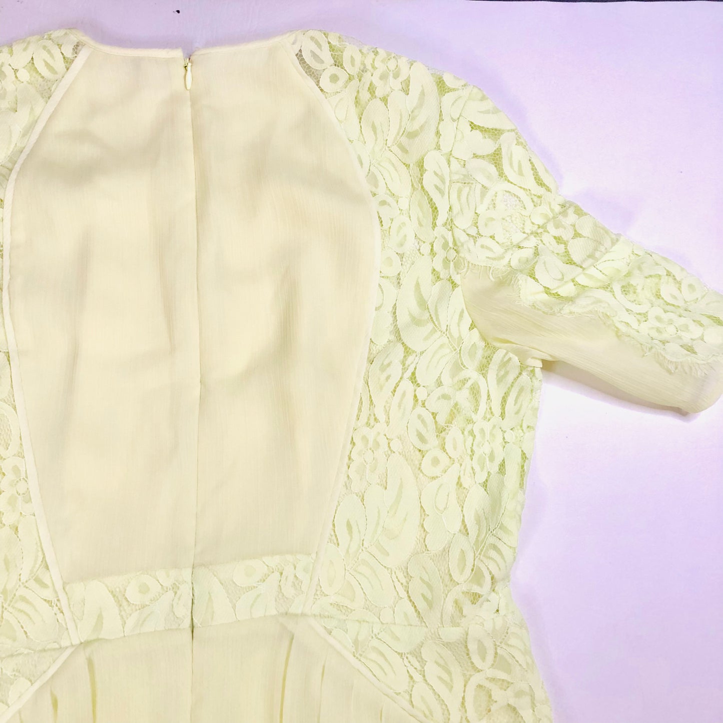 Whistles Iris Light Yellow Lace Pleated Summer Chiffon Midi Tea Dress Size Uk 14
