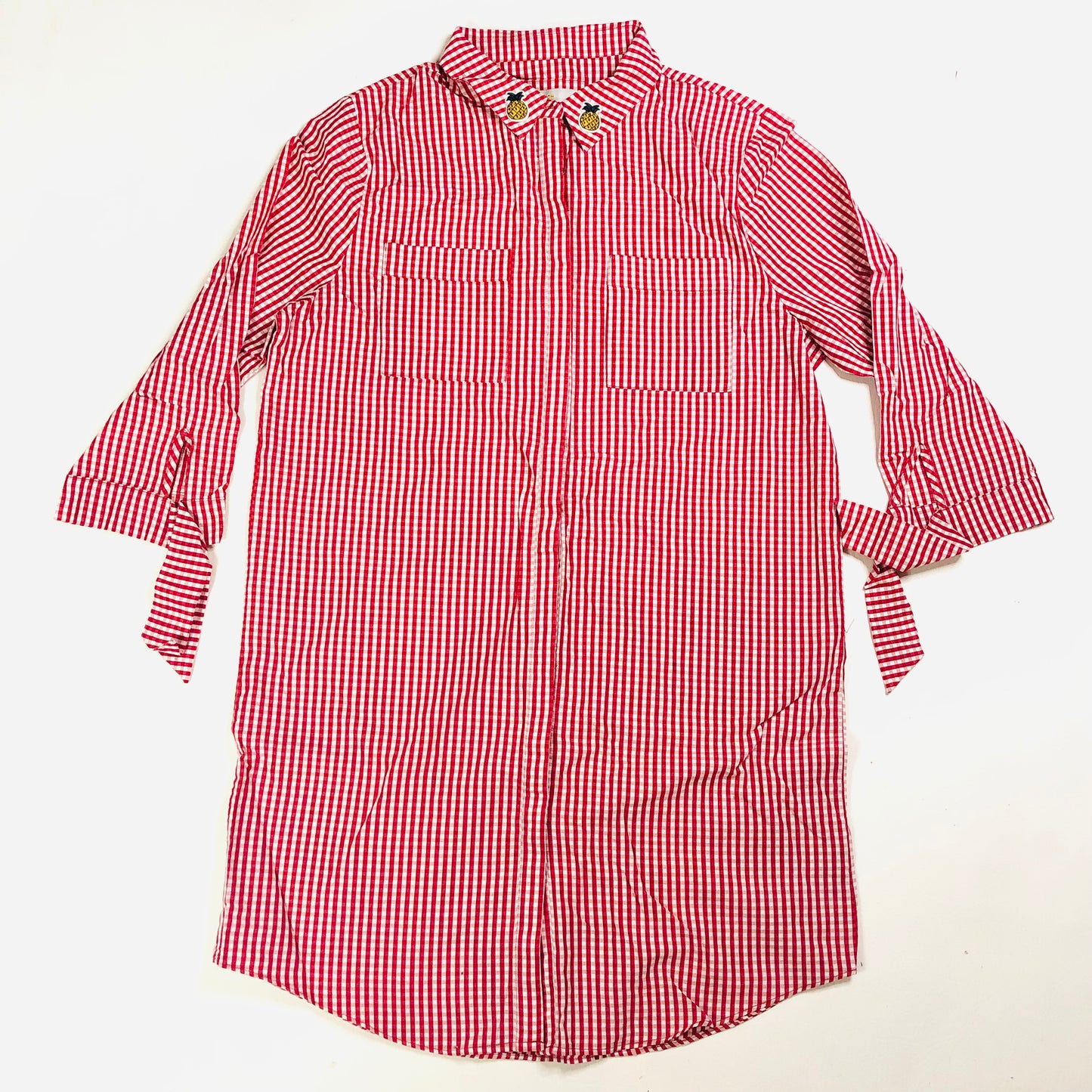 Lee Cooper Red Gingham Check Cotton Shirt Dress With Pineapple Detail Size M (UK 10)