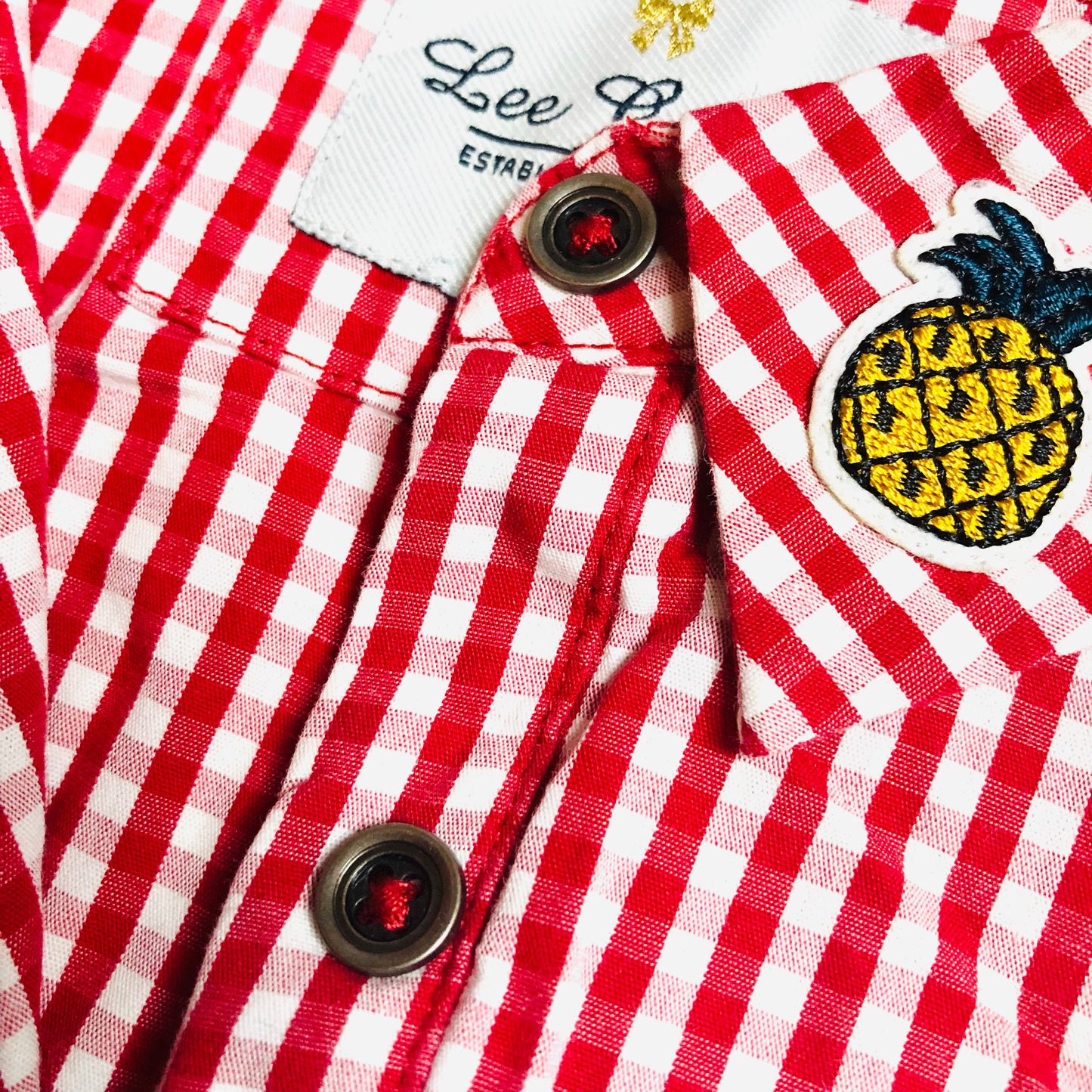 Lee Cooper Red Gingham Check Cotton Shirt Dress With Pineapple Detail Size M (UK 10)