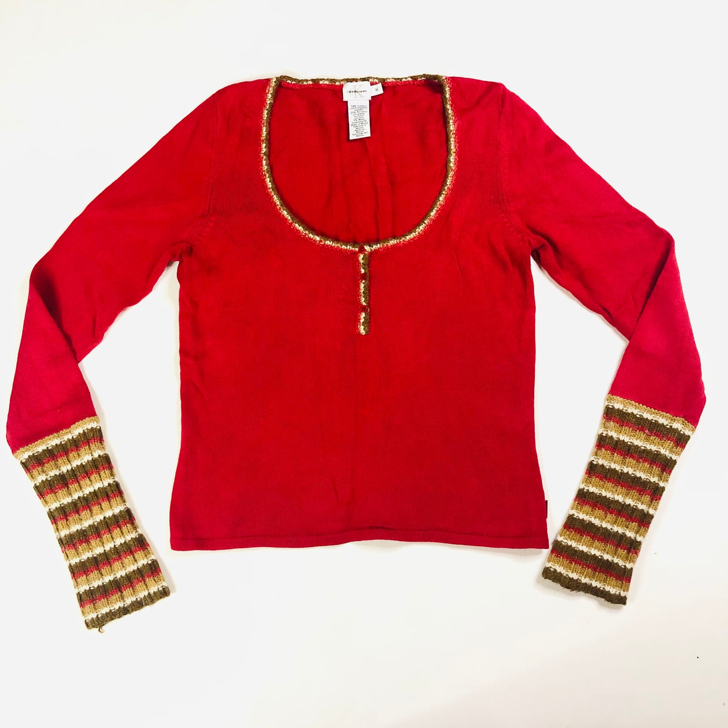 Calvin Klein Jeans Red Knit Y2K Long Striped Sleeve Top Jumper Size Medium (10)