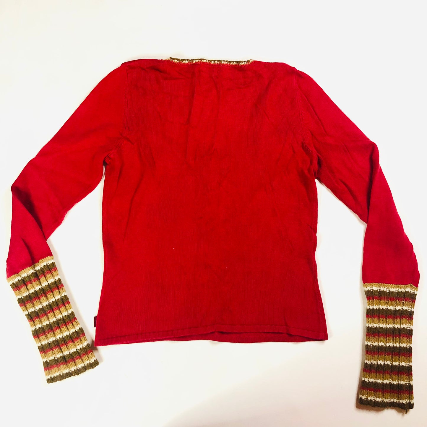 Calvin Klein Jeans Red Knit Y2K Long Striped Sleeve Top Jumper Size Medium (10)
