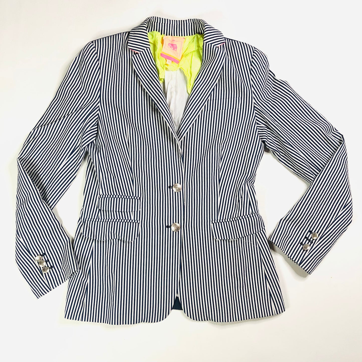 Vilagallo Designer Navy Blue & White Striped Summer Blazer Jacket Size 40 (12)