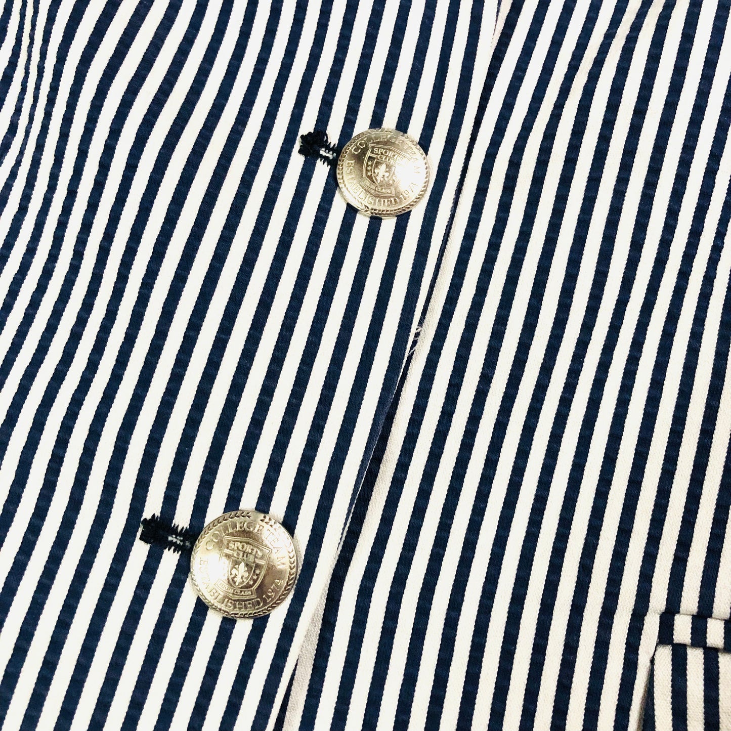 Vilagallo Designer Navy Blue & White Striped Summer Blazer Jacket Size 40 (12)