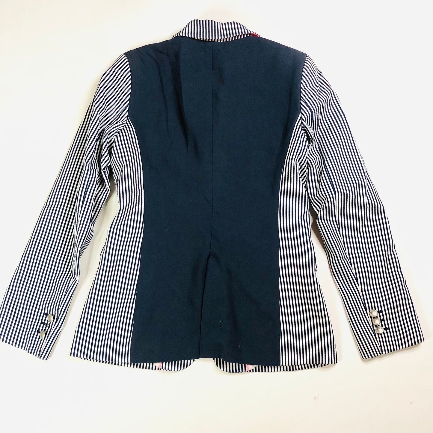 Vilagallo Designer Navy Blue & White Striped Summer Blazer Jacket Size 40 (12)