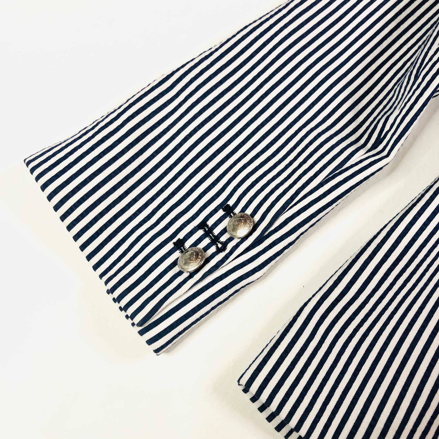 Vilagallo Designer Navy Blue & White Striped Summer Blazer Jacket Size 40 (12)
