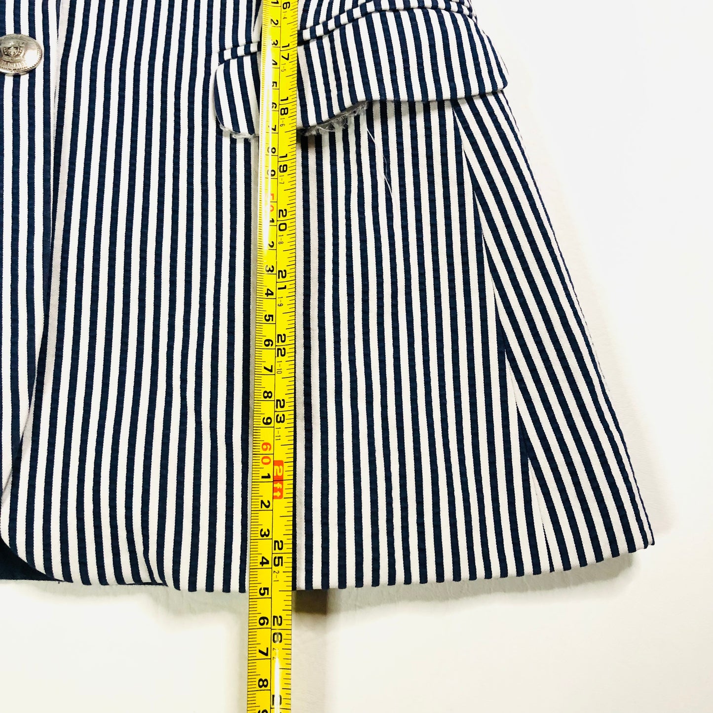 Vilagallo Designer Navy Blue & White Striped Summer Blazer Jacket Size 40 (12)