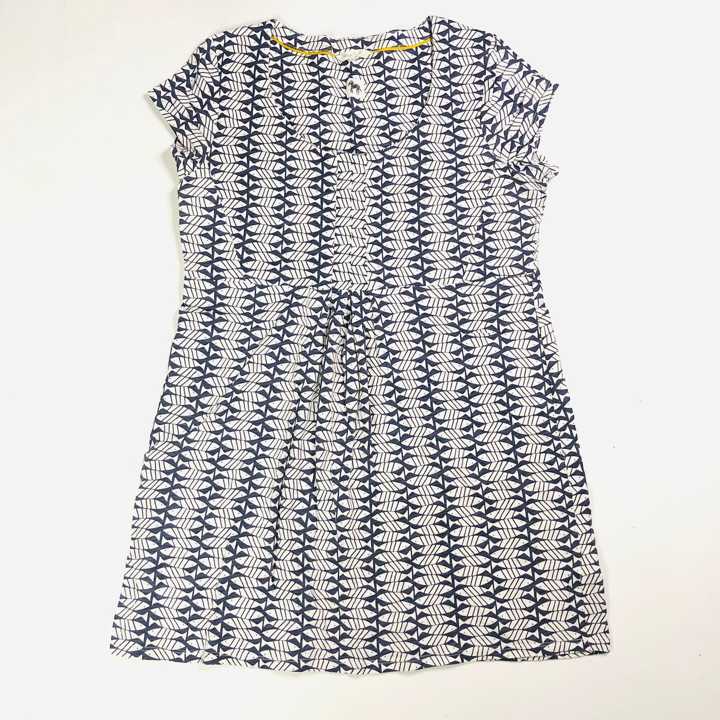 White Stuff Navy Blue & White Fish Print Pippi Summer Mini Dress Tunic Size 14