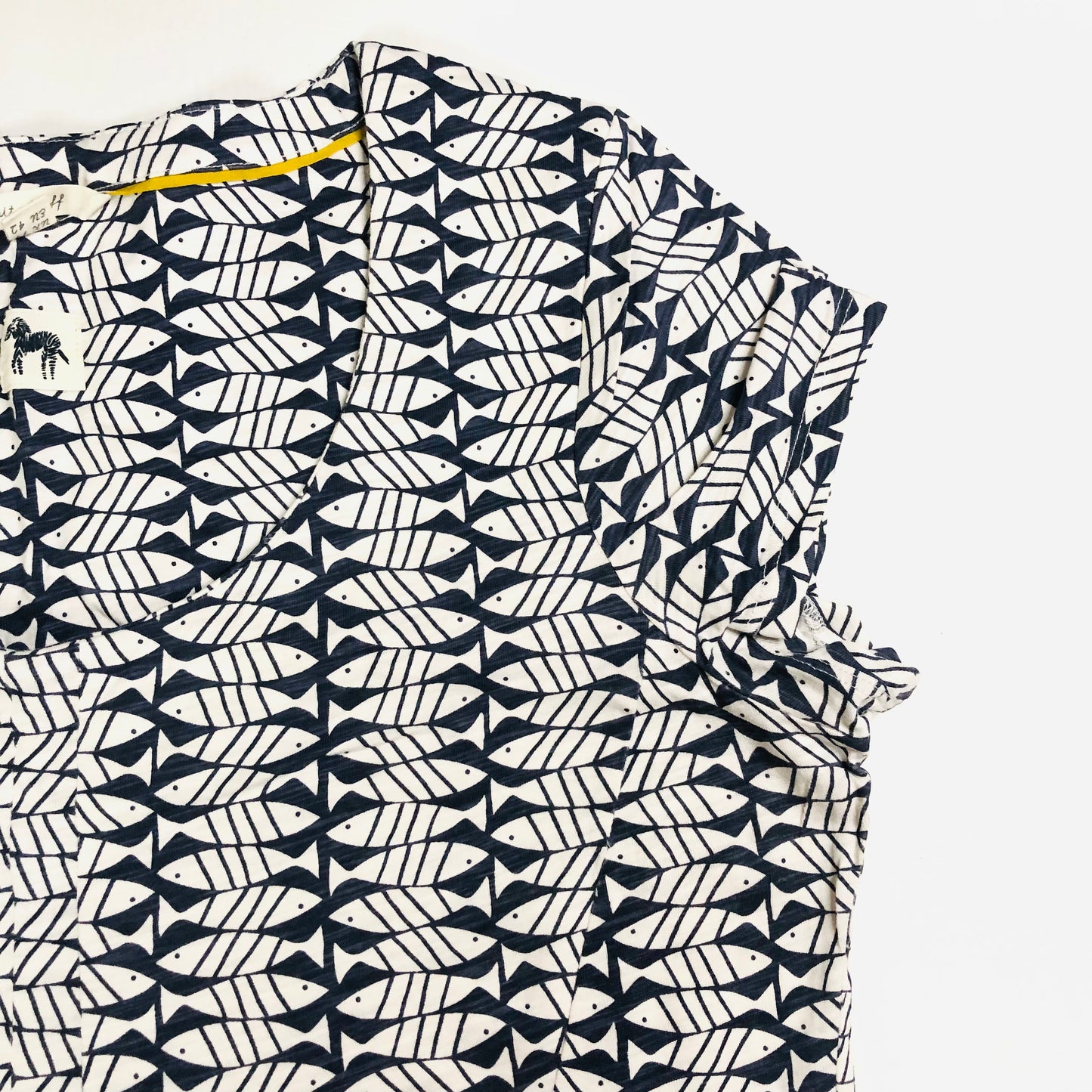 White Stuff Navy Blue & White Fish Print Pippi Summer Mini Dress Tunic Size 14